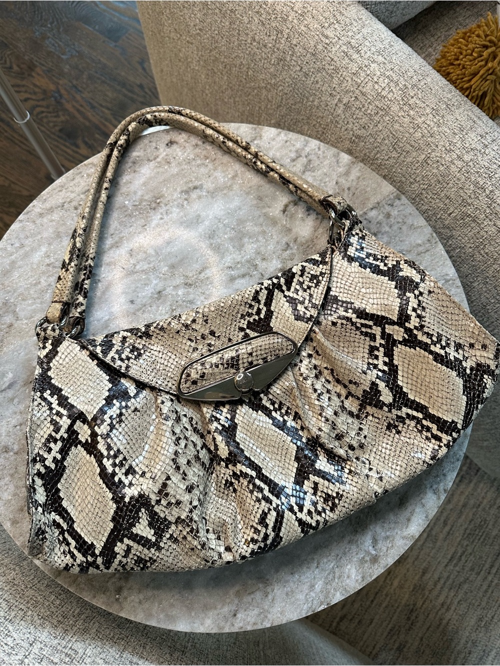 Furla Snake Print Shoulder Bag in Beige and Black - Genuine Leather Like New